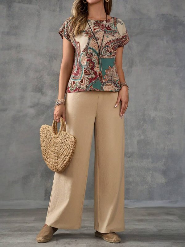 Conjunto de camisa de mujer con estampado de cachemira.